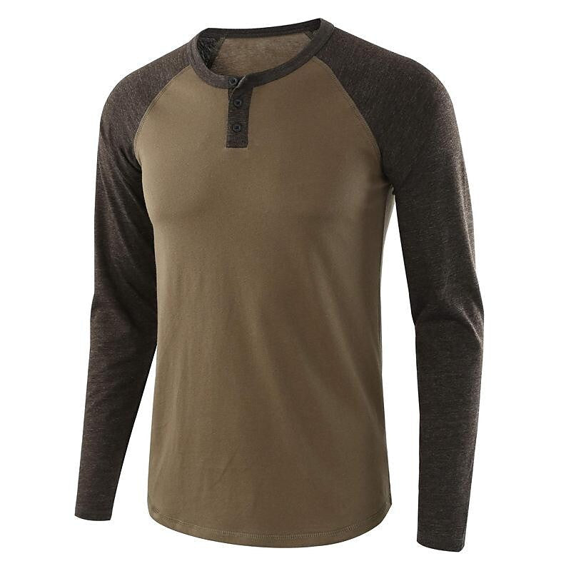 Men's Color Block Raglan Sleeves Henry T-shirt