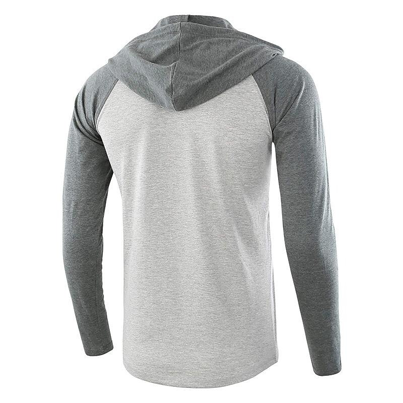 Men's Color Block Raglan Sleeves Drawstring Hoodie T-shirt