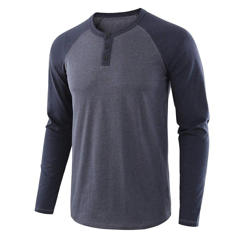 Men's Color Block Raglan Sleeves Henry T-shirt